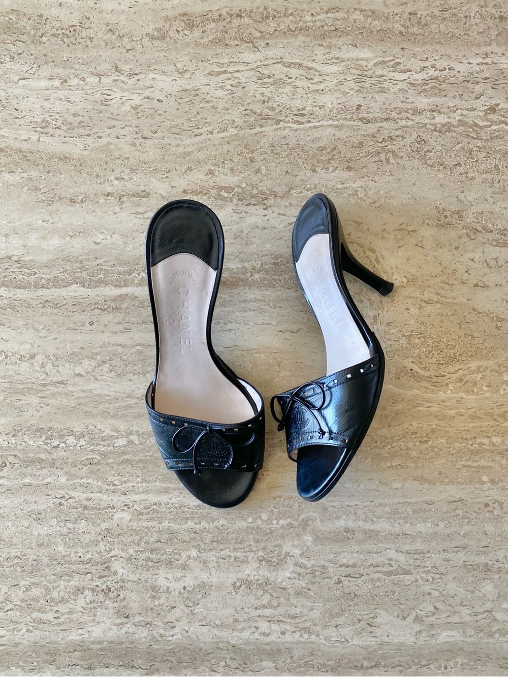 Vintage Chanel CC Bow Mule Sandal Heels